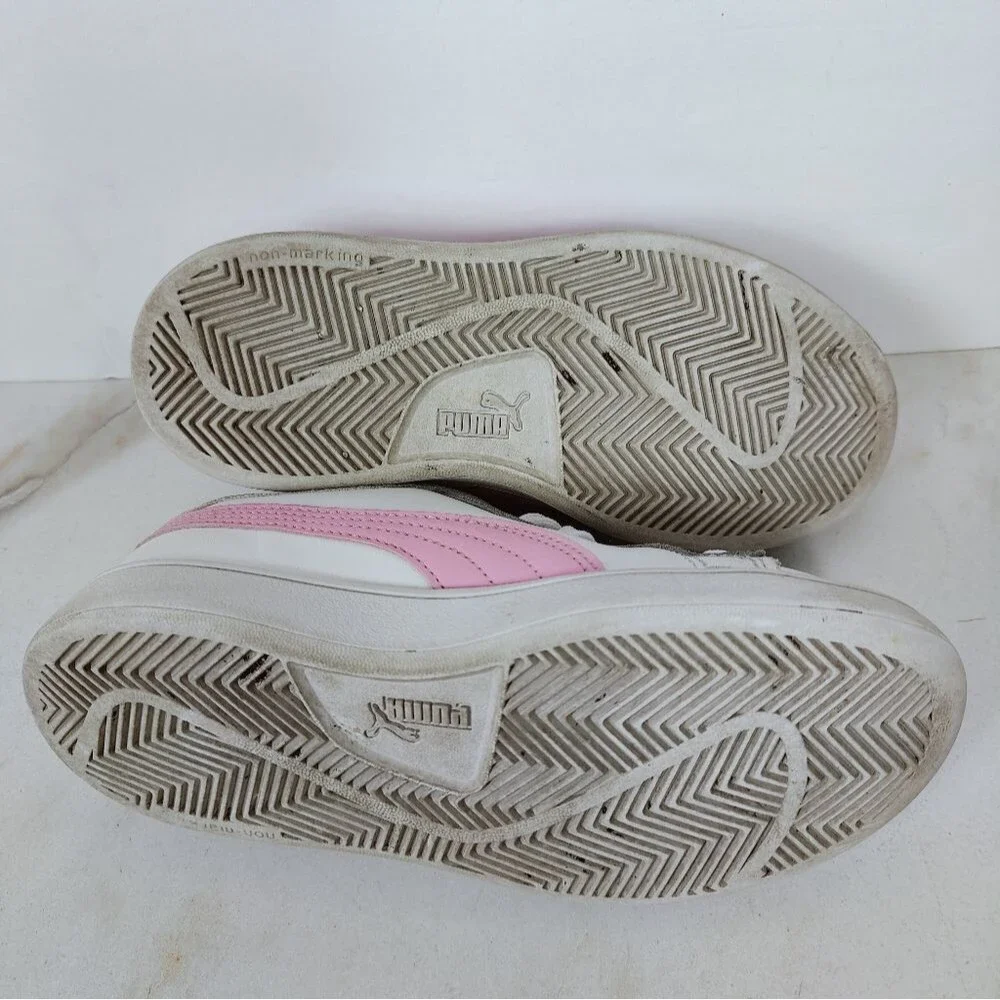 Puma Girls' Kids' Smash V2 L White Pink Low Sneakers Tennis Shoes, Sz 3C